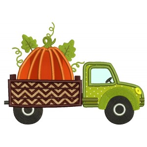 Dump Truck With Pumpkin Applique Machine Embroidery Design Digitized Pattern